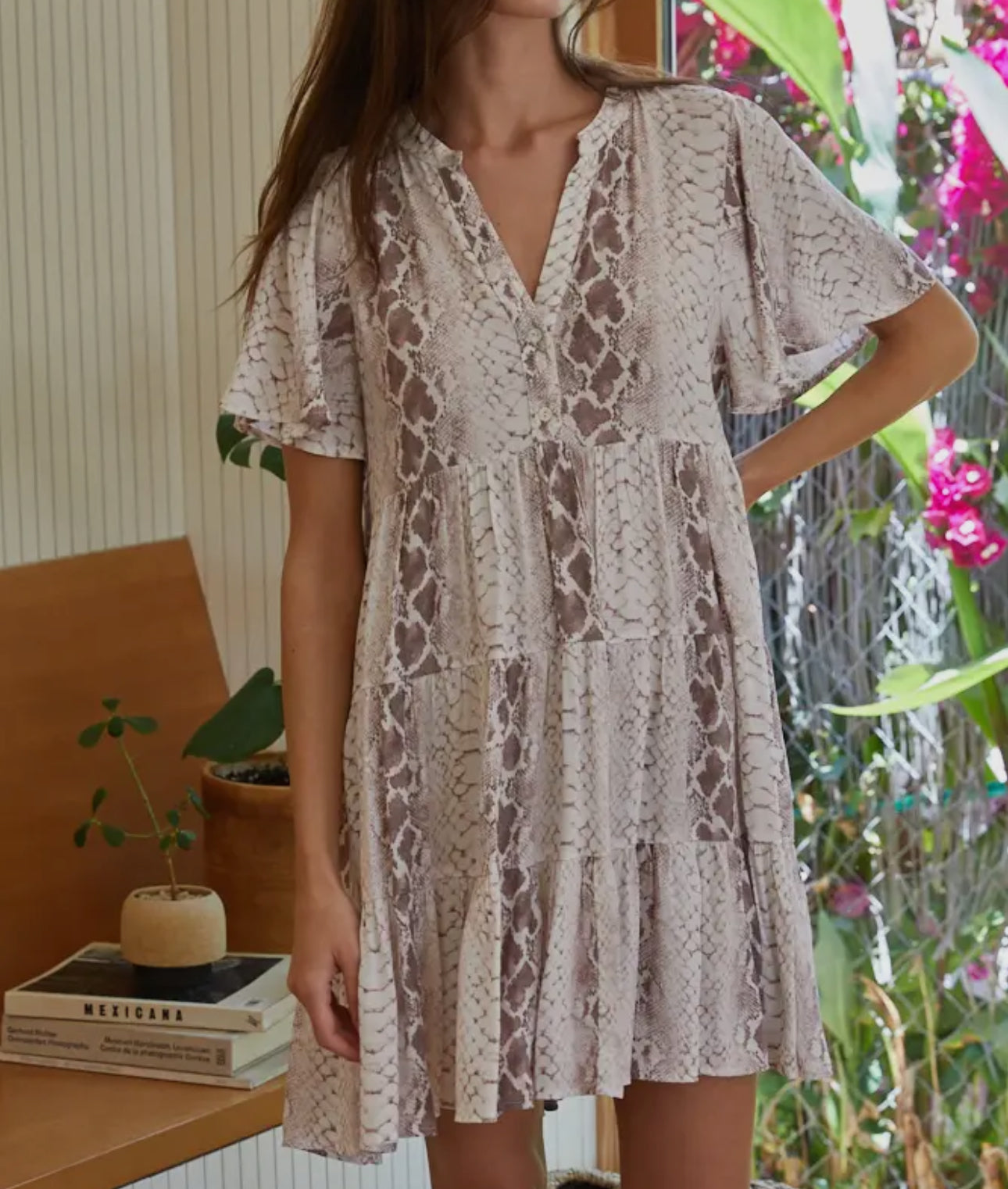 Snake Print Button Down Dress