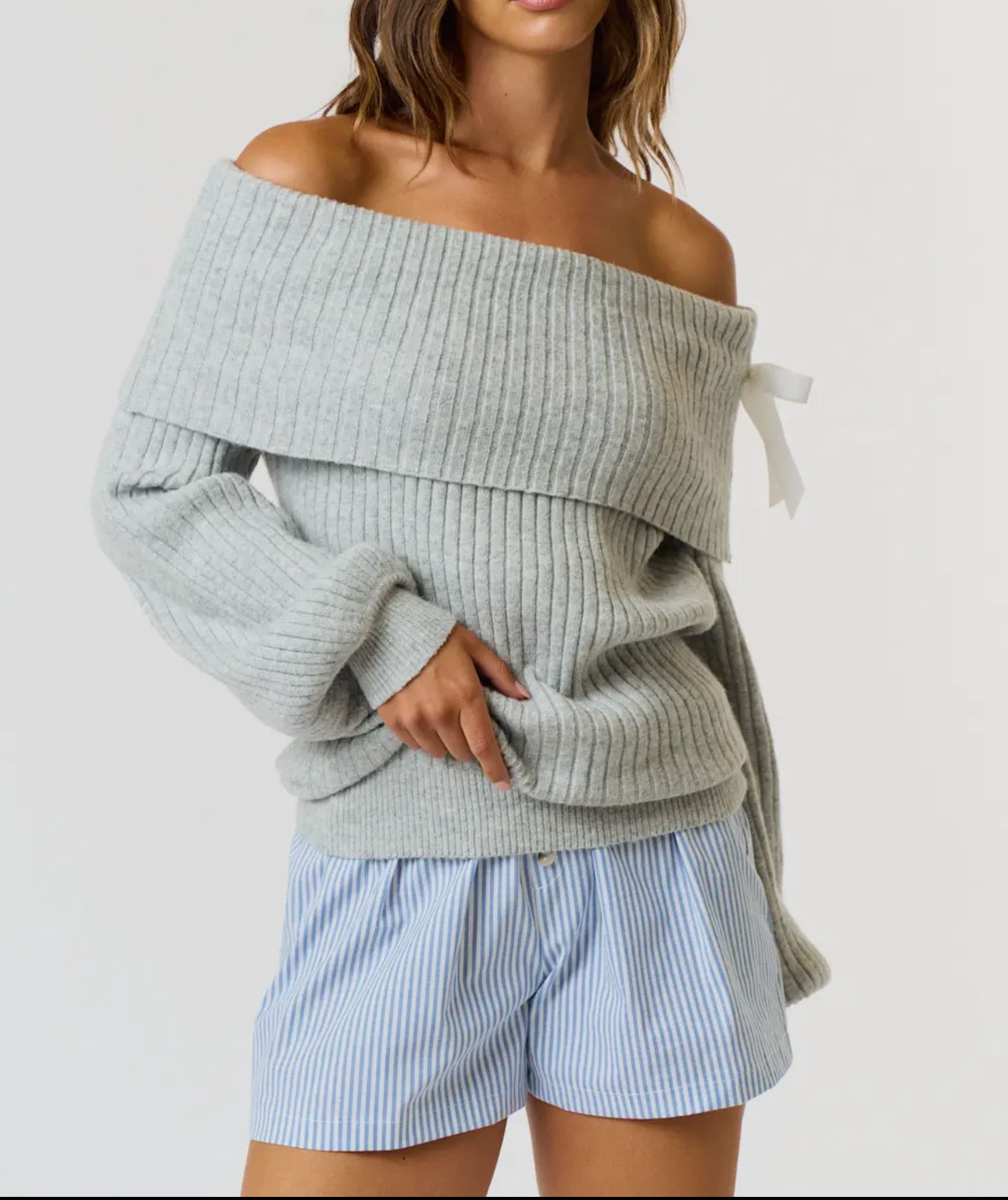 Off the Shoulder Bow Sweater